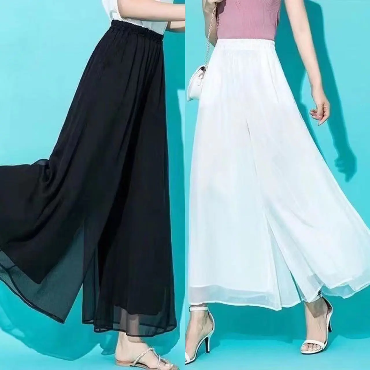 Quần Ống Rộng Cho Nữ, Quần Voan Dài, Muslimah, Ống Rộng, Cạp Cao