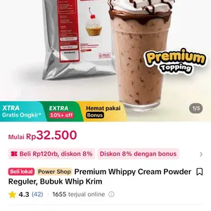 Premium Whippy Cream Powder Reguler, Bubuk Whip Krim