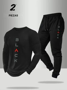 Conjunto de dos piezas para hombre en color sólido, sudadera con capucha de manga larga y pantalones, conjunto casual cómodo y transpirable para primavera y otoño, ropa de hombre para uso diario
