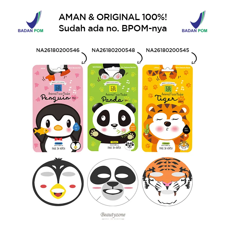 Joss + Lyn Korean Sheet Mask Animal Character Original BPOM Masker Wajah karakter Joss+Lyn 1