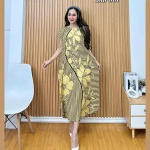 Dress Busui Midi Karina Lowo Rayon Premium - Motif Printing Katun Pesta Remaja Casual Santai Atasan Panjang Linen Tunik - Nyaman, Cantik, Tebal, Daster Kain Wanita Baju