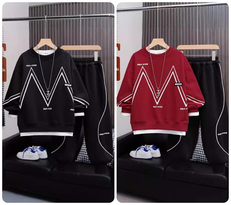 Bộ quần áo thu đông trẻ em 14-48kg cho bé trai chất nỉ da cá dày dặn ấm áp mẫu Chữ M. Bộ thu đông dài tay, bộ nỉ cho bé trai và bé gái B28