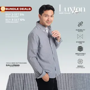 Kemeja Garis Pria WOODCUTTER Basic Luxton Stripes Lengan Panjang Salur Casual Kerja - Dark Grey Abu