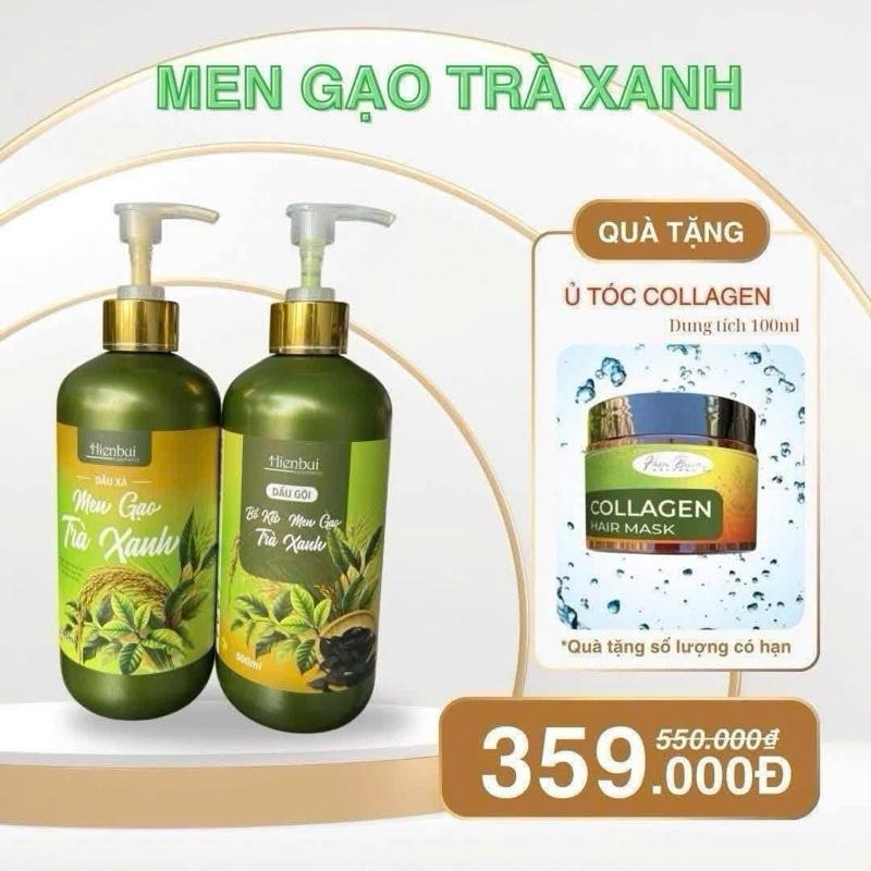 (Tặng ủ tóc/ xịt tóc)DẦU GỘI+ DẦU XẢ BỒ KẾT MEN GẠO TRÀ XANH ( GỘI 500ML+ XẢ 500ML)