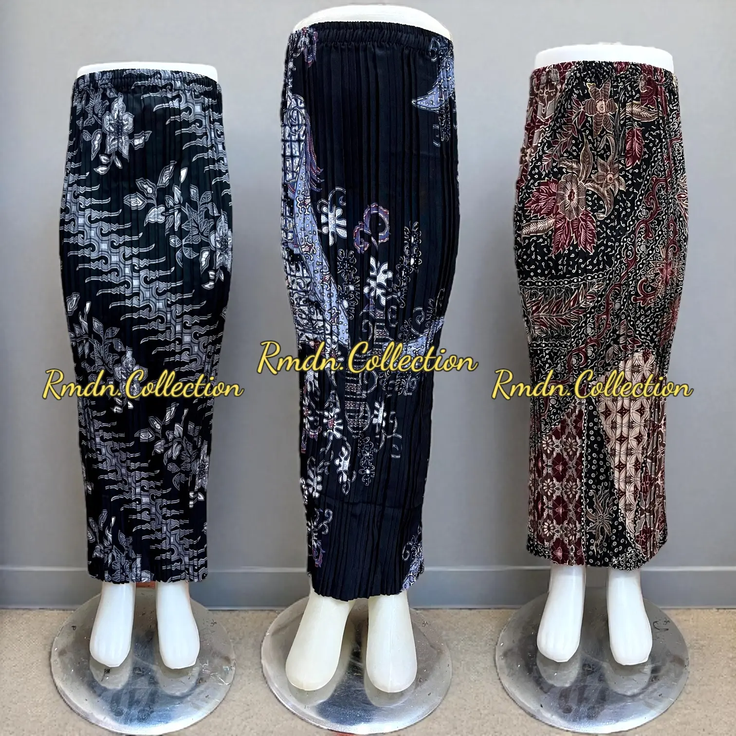 Rmdn.Collection Rok Batik Plisket Anak Kebaya Semi Sutra Foil Pinggang Karet Melar Cocok Usia 7-11 Tahun Bawahan Elegan untuk Semua Musim
