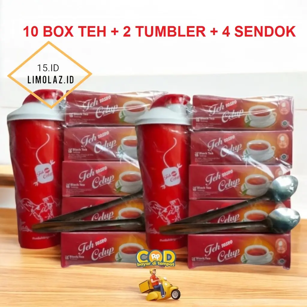 PAKET 10 BOX TEH CELUP SOSRO FREE 2 TUMBLER + 4 SENDOK