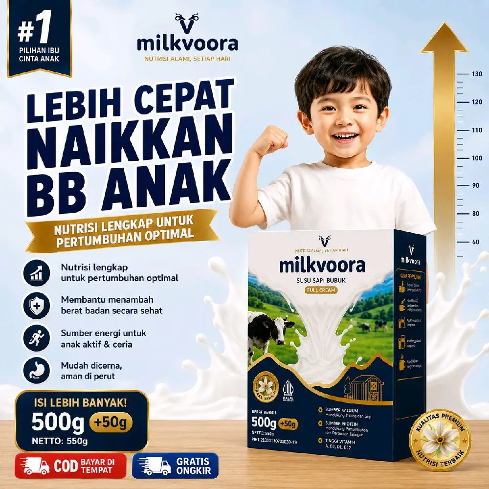 Milkvoora Susu Sapi Bubuk milkcow Penggemuk Badan isi lebih banyak 500+50gr Sumber Protein Vitamin Mineral