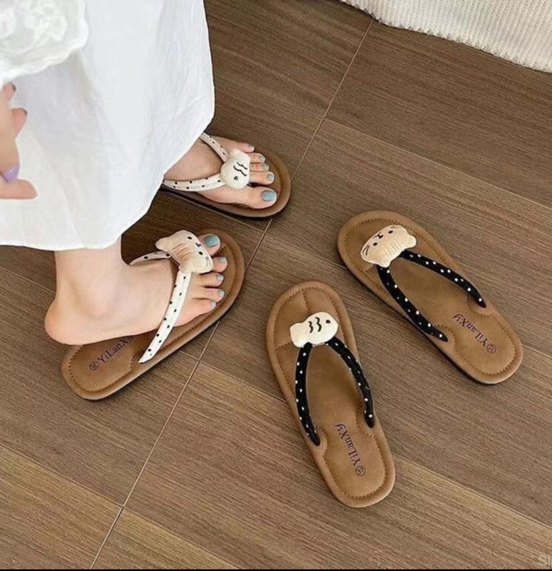 Dép Tông Đế Bệt Gắn Hình Cá, Mèo Bông Vintage