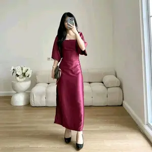 Long Dress Satin Velvet Dress LYODRA Maxi Gaun sexy dasar x Midi