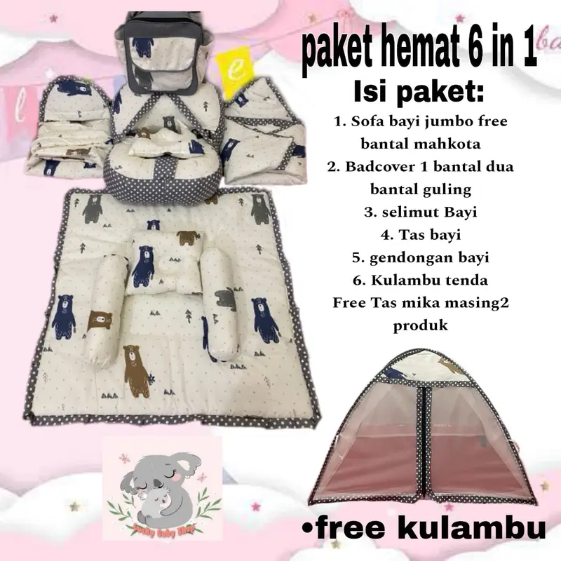 Terlarisss paket lahiran 6 in 1 Sofa jumbo/ Satu set Badcover/Tas /Gendongan/selimut Dan Kulambu tenda 0