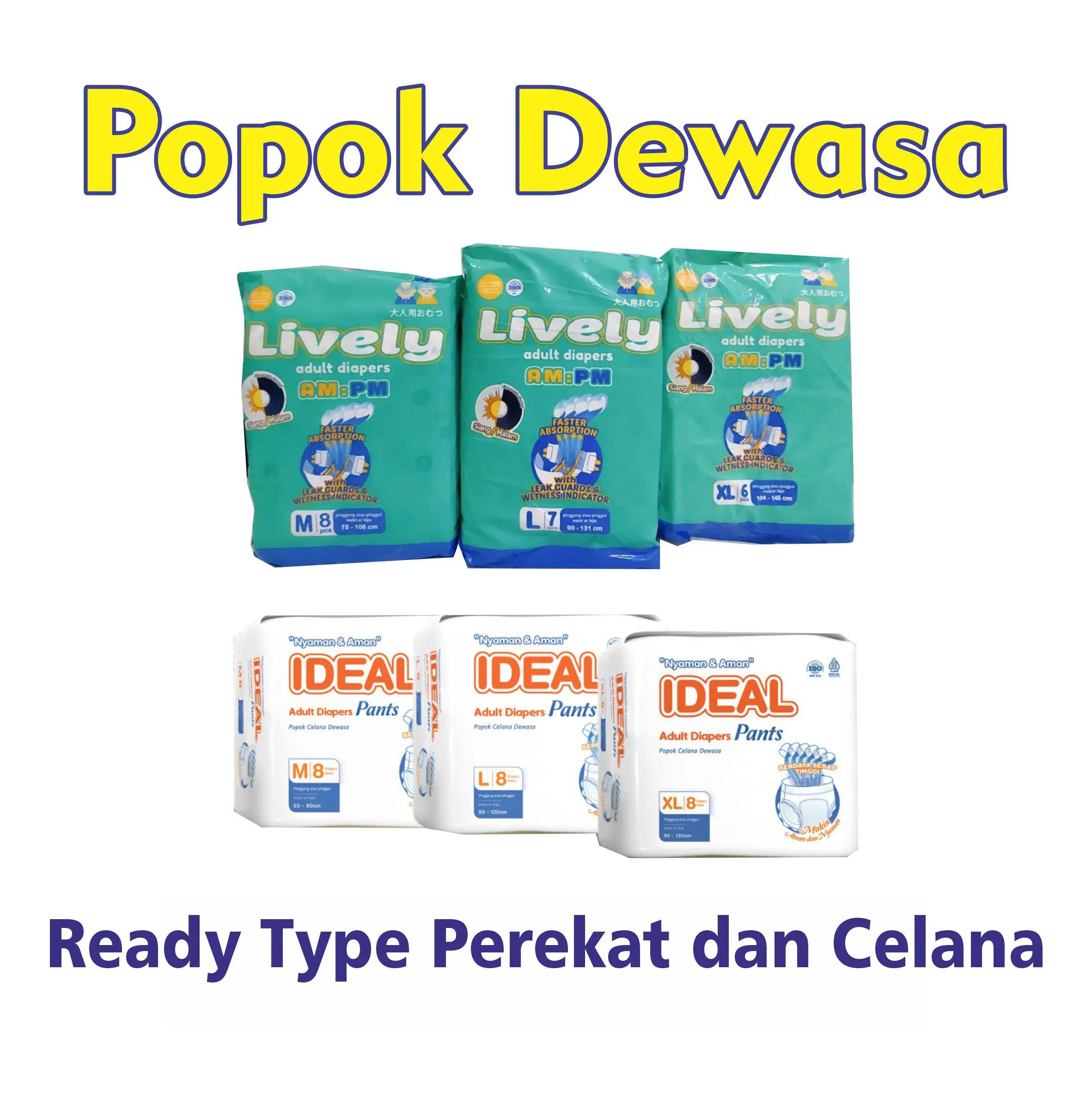 Popok Dewasa Lively Tipe Perekat dan Ideal type Celana Size M L XL Diapers For adult