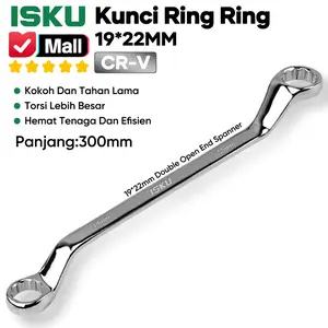ISKU Kunci ring pas 19x22 mm cermin torx ganda terbuat dari baja chromium vanadium / spanner wrench tahan korosi dan anti-selip