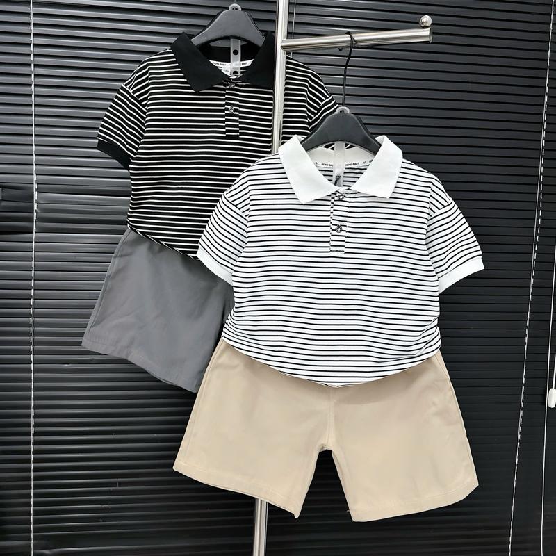   Mon kids  Bộ Quần Áo Áo Kẻ Polo Quần Kaki Mềm Mại Cho Bé Trai từ 17-60kg bộ polo cho bé trai bodihoc Phù Hợp Đi Học & Dự Tiệc boquanao2025 