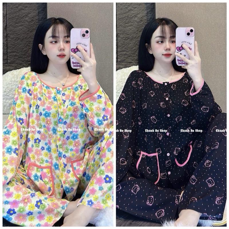  KA98 -  Đồ Bộ Tole Lanh Áo Cổ Tròn Phối Viền Tay Dài Cài Nút Quần Dài 