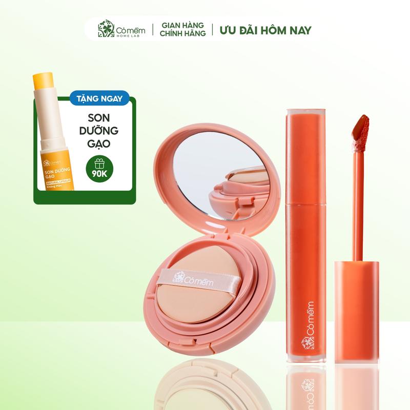 Combo Trang Điểm Tự Nhiên Phấn Nước Và Son Thiên Nhiên Mềm Mịn Bóng Mượt Cỏ Mềm