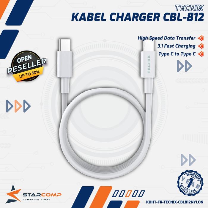 Gambar Tecnix CBL-812 Kabel Data Charger USB Type C to C Quick Charging 6A - 60Watt dari Starcomp Solo Kab. Sleman Tokopedia