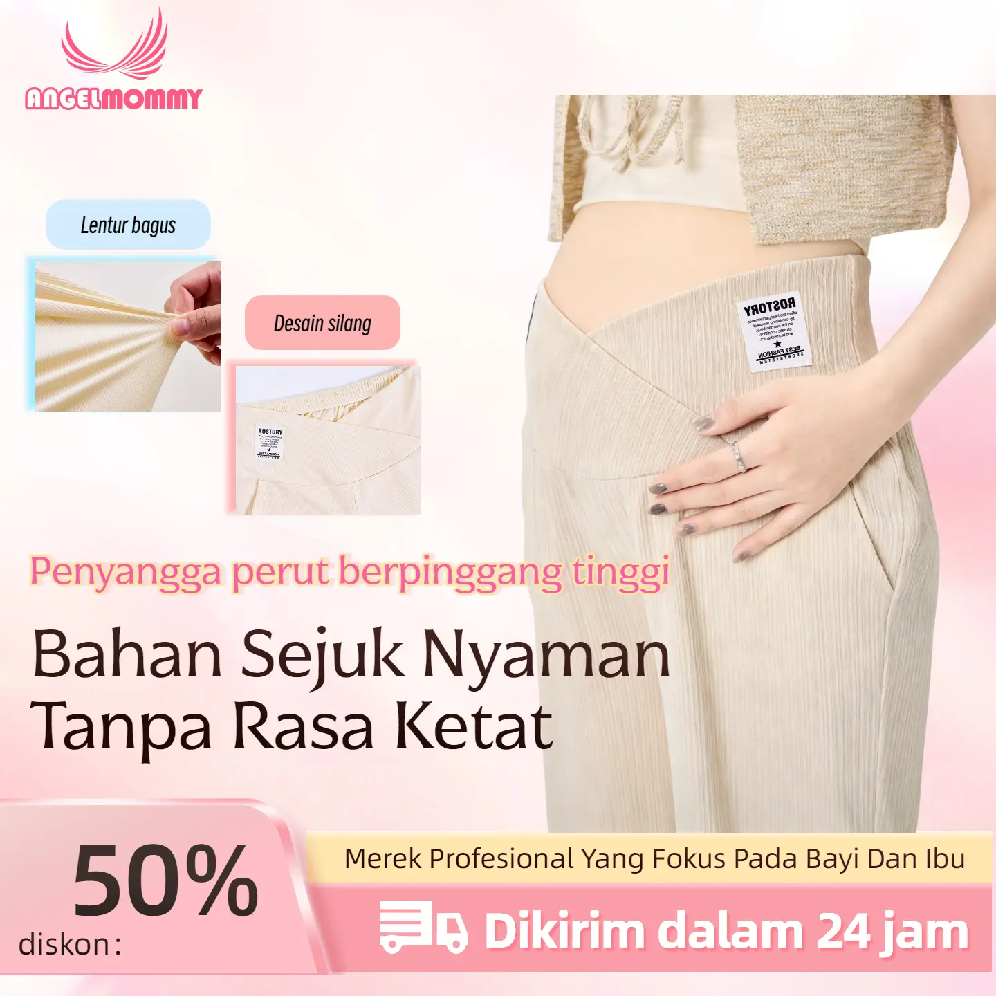 ANGEL MOMMY Celana kasual ibu hamil bahan sutra es model kaki lebar longgar ringan nomor 7152
