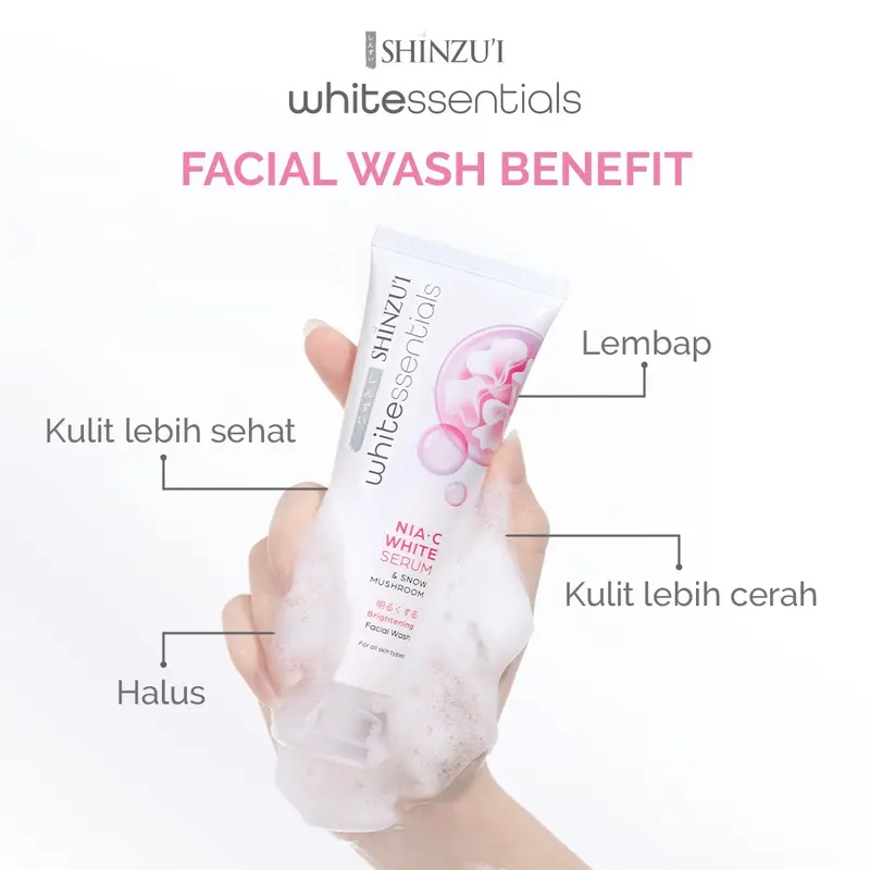 Shinzui WHITEssentials Double Brightening Facial Wash Snow Mushroom 20 ml Travel Size Mencerahkan Niacinamide Cleanser 2