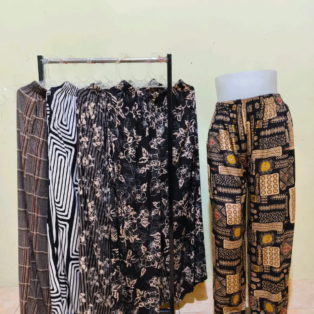 Celana Rayon Hommy jumbo bb 50-95kg Kallyoufit Celana Panjang Saku Kanan kiri Kulot Adem Motif Wanita Katun
