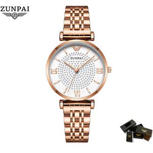 ZUNPAI Women's Watch Fashion Ladies Dress Women Watches Analog Quartz Ladies Wristwatch Vintage Luxury Diamonds Stainless Steel Leather Strap Classic Dress Watches for Women