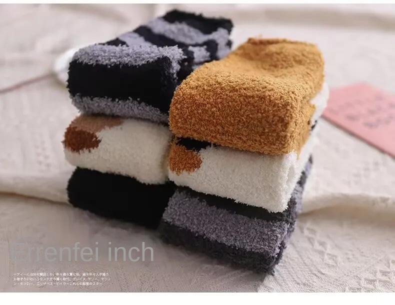Product Introduction of Winter Lamb Kawaii Cartoon Socks for Women Cute 3d Dog Cat Paw Pattern Fleece Warm Thicken Funny Plush Socks Sleeping Socks 12