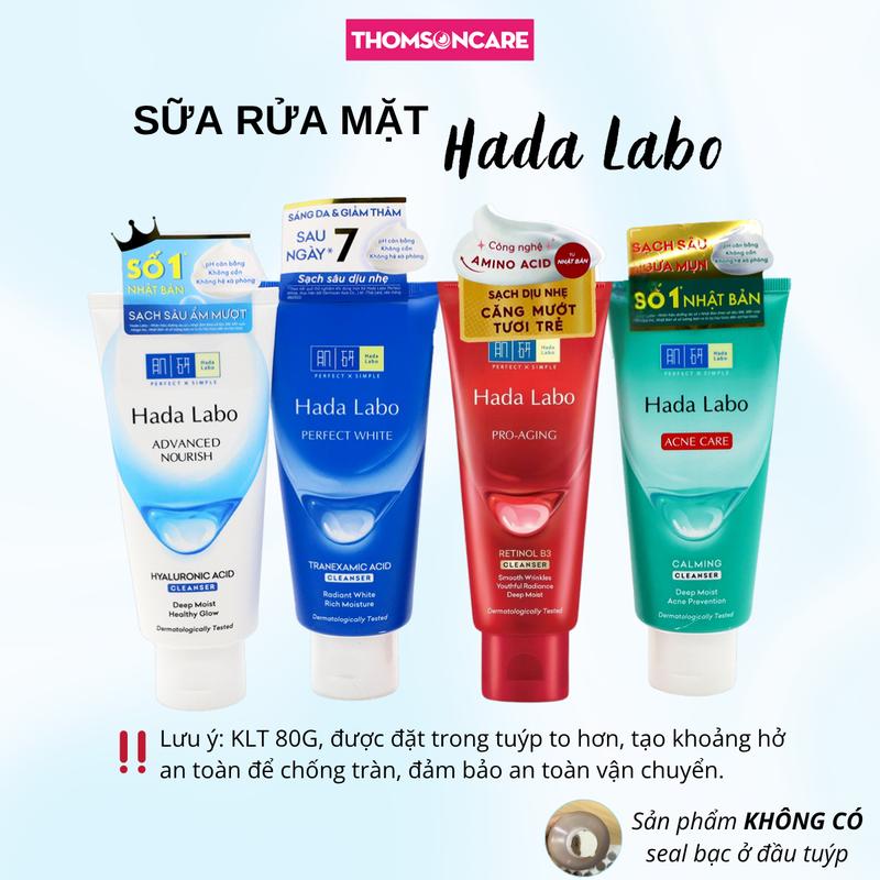 Sữa rửa mặt dạng kem Hada Labo giúp dưỡng ẩm Advanced Nourish, Perfect White, Acne Care, Pro Anti Aging - hadalabo đỏ tuýp 80g Cleansing Skincare Nữ và Nam Women & Men