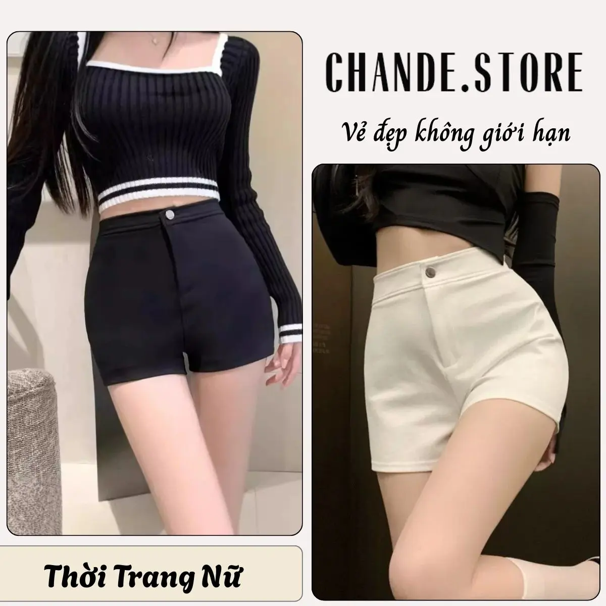 Quần short nữ umi đẹp lưng cạp cao ôm tôn dáng, quần sọt đùi ngắn đi gym biển co giãn 4 chiều sooc đen trắng QS01 CHANDE STORE
