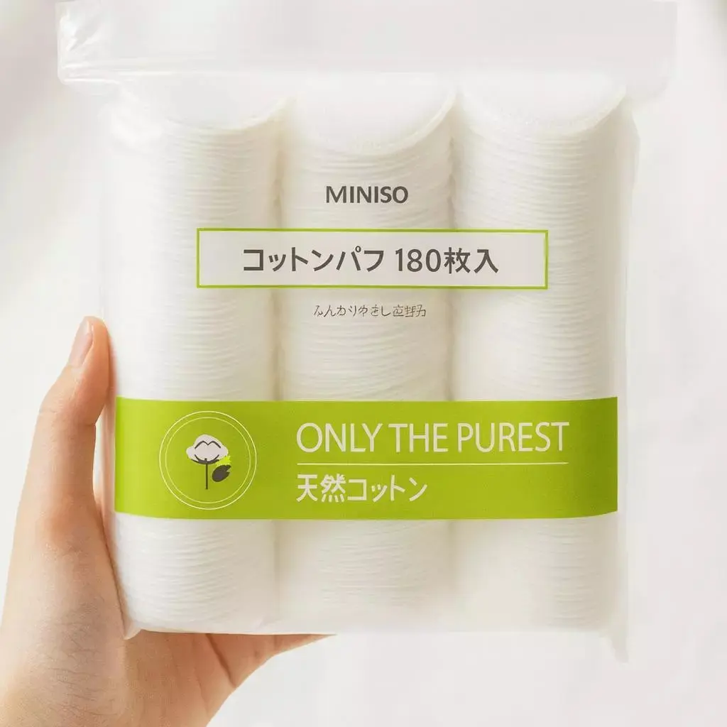 Bông Tẩy Trang Miniso Nhật Bản 180 Miếng/ gói 100% cotton tự nhiên – Chăm Sóc Da Tinh Tế, Nhẹ Nhàng