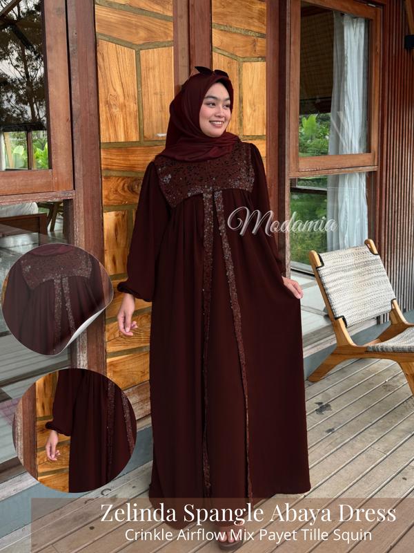 Zelindra Spangle Abaya Mewah Gamis Elegan Simple Wanita Baju Lebaran 2025 Model Baru by Modamia Fashion 5