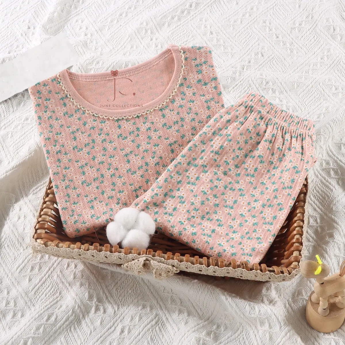 JUNECOLLECTIONS BAJU TIDUR ANAK SETELAN PIYAMA BAYI SET LENGAN PANJANG BAHAN LEMBUT PIYAMA ANAK MOTIF DAUN PITA CHERRY BUNGA #294-300 Unisex
