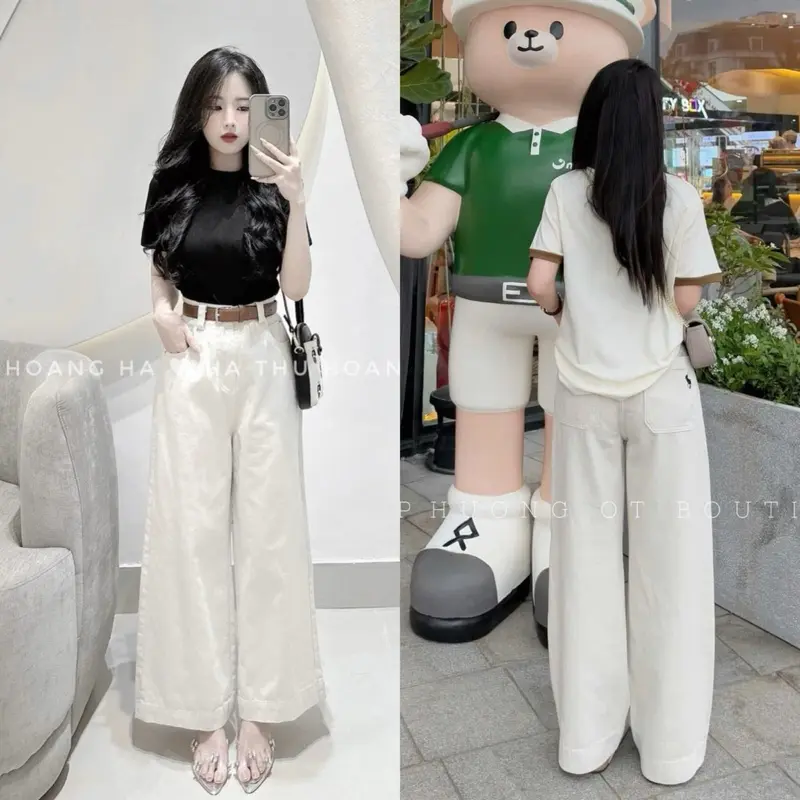 Quần jean suông 97cm thêu Ngựa Túi sau siêu xinh 2 màu #J8021-22 [AN TÂY STORE68] quần  bò  ống  rộng  nữ  sang  chảnh