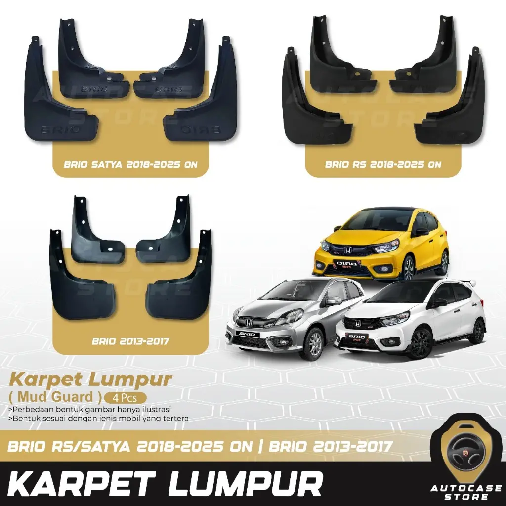KARPET LUMPUR BRIO SATYA RS 2013 2017 2018 2025 UP 1SET 4PCS KOMPLIT PNP AKSESORIS MOBIL