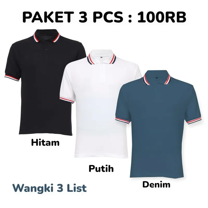 SN - Promo Paket Hemat 3pcs 100k Kaos Kerah Dewasa Pria dan Wanita