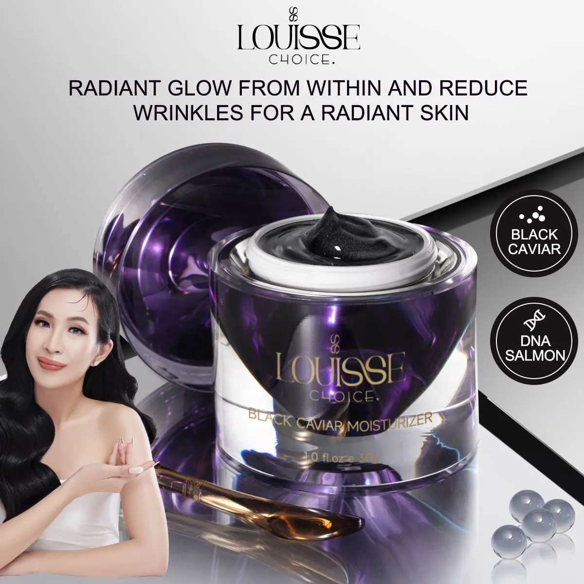 [LIVE]LOUISSE CHOICE Black Caviar Moisturizer 30g DNA Salmon BLACK CAVIAR EXTRACT WHITENING BRIGHTENING SKIN BPOM