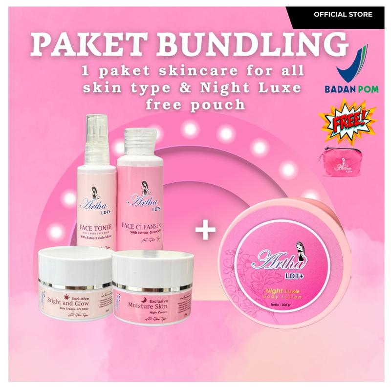 [ARTHA LDT] PAKET BUNDLING 1 PAKET SKINCARE + NIGHT LUXE BODY LOTION  FREE POUCH 0