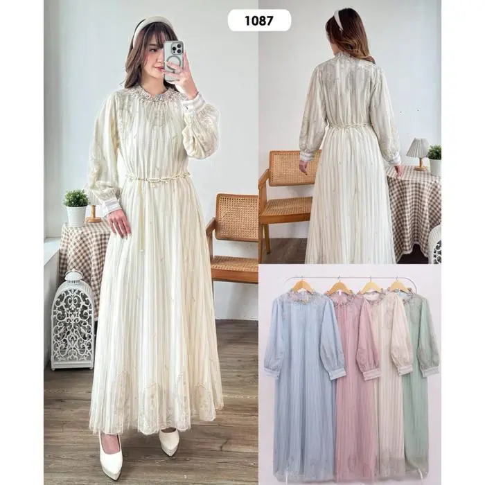 Delisha Salwa Maxi Dress / Gamis Wanita / Gamis Kondangan Free Belt ORI - Dusty pink 04 Delisha Salwa Maxi Dress / Gamis Wanita / Gamis Kondangan Free Belt ORI - Dusty pink 04