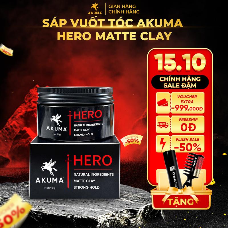 [ĐỘC QUYỀN LIVE MUA 1 ĐƯỢC 3] Sáp vuốt tóc AKUMA HERO Matte Clay 95g - Giữ nếp cực đỉnh, độ phồng cao, không bết.