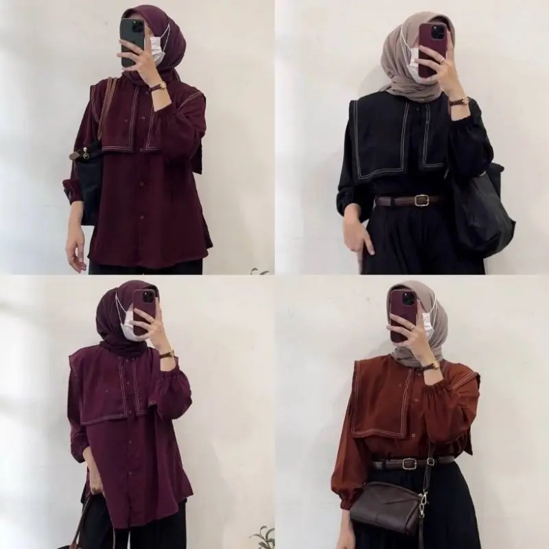 Blouse Variasi Layer Depan Belakang Wanita Jumbo Oversize Shakila Premium Style Tangan Panjang - Triana 5