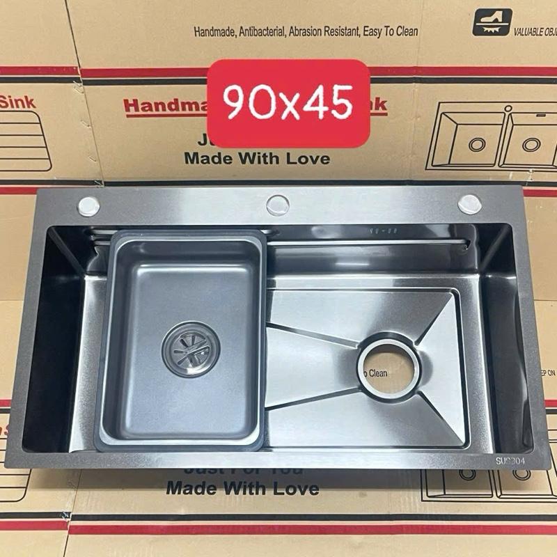 SHINMEN ComBo Chậu Đúc inox 304 KT 90x45 kèm vòi phụ kiện đầy đủ thiết kế 1 hố cao cấp