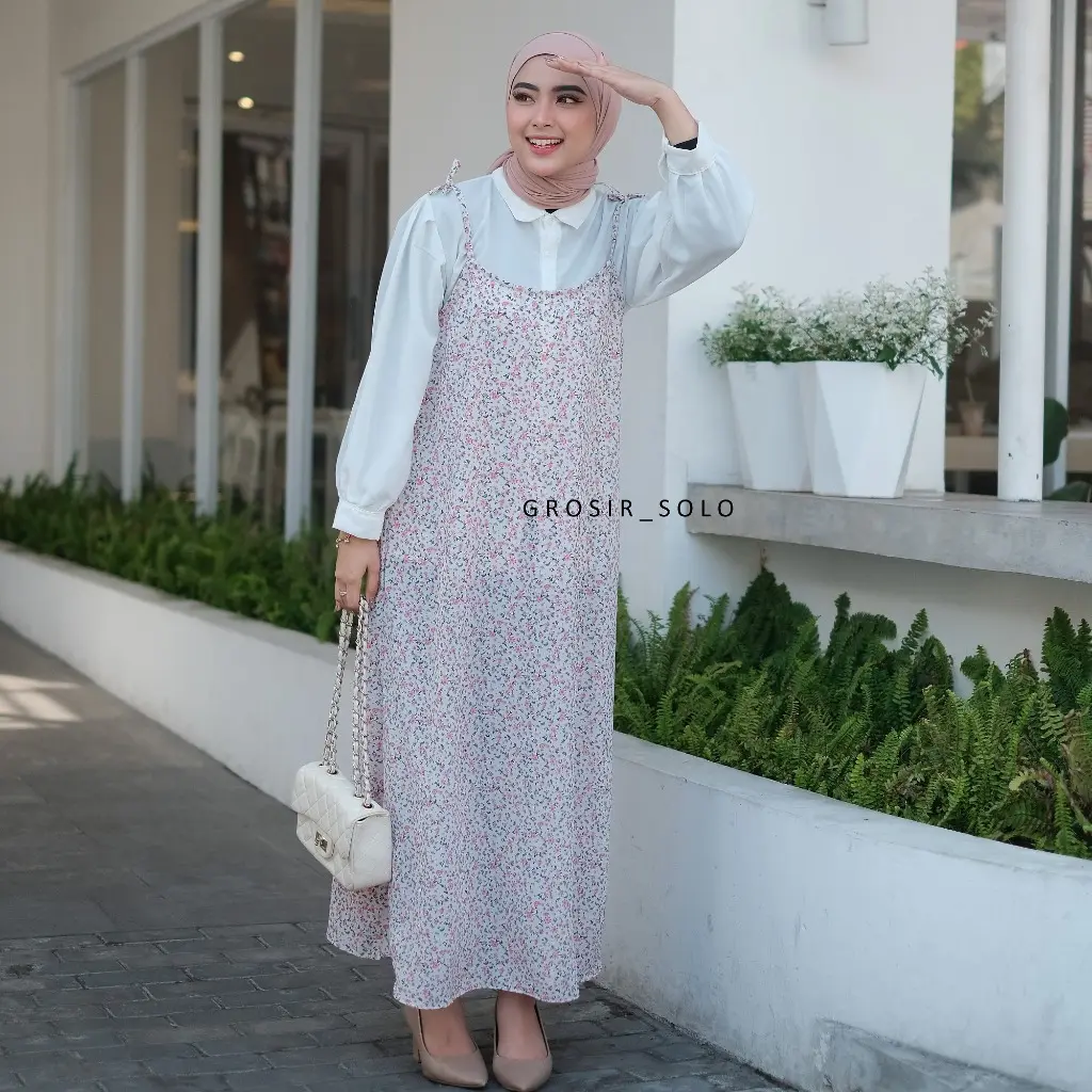 OVERALL WANITA KOREA / YUBI SLOOPY DRESS OVERALL / JEJU OVERALL DRESS MOTIF BUNGA KOREAN STYLE Lembut Muslim Nyaman Panjang