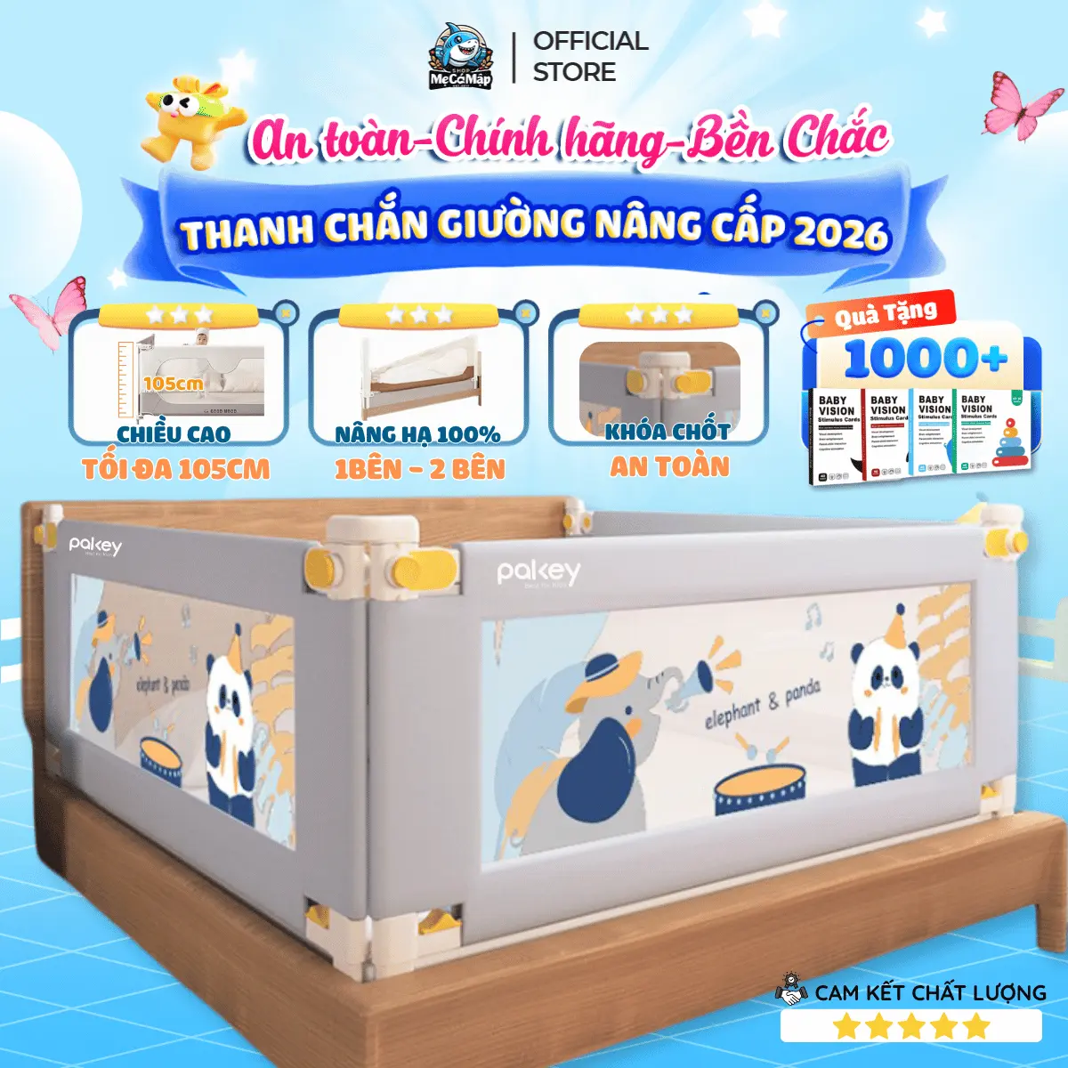 [Ưu Đãi Sốc] Thanh Chắn Giường Pakey Nâng Hạ Dạng Trượt Dễ Dàng ,Thanh Chắn Giường Cho Bé Có Khóa Xoáy 2 Chiều, Bọc Xốp An Toàn