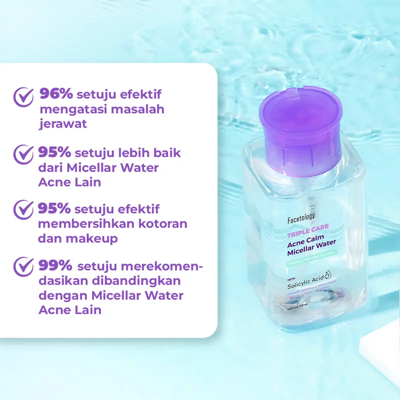 (FLASH SALE) Facetology Bundle Triple Care Micellar Water dan Facial Gel Cleanser 100ML untuk Kulit Wajah Berminyak & Berjerawat, Acid 2