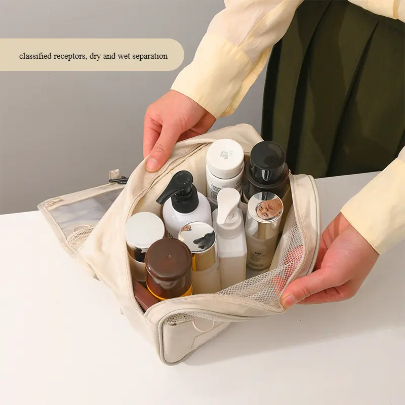 Popular hook toiletry bag, convenient hand, carry makeup bag, fold dry and wet separation toiletry bag, travel business trip storage bag