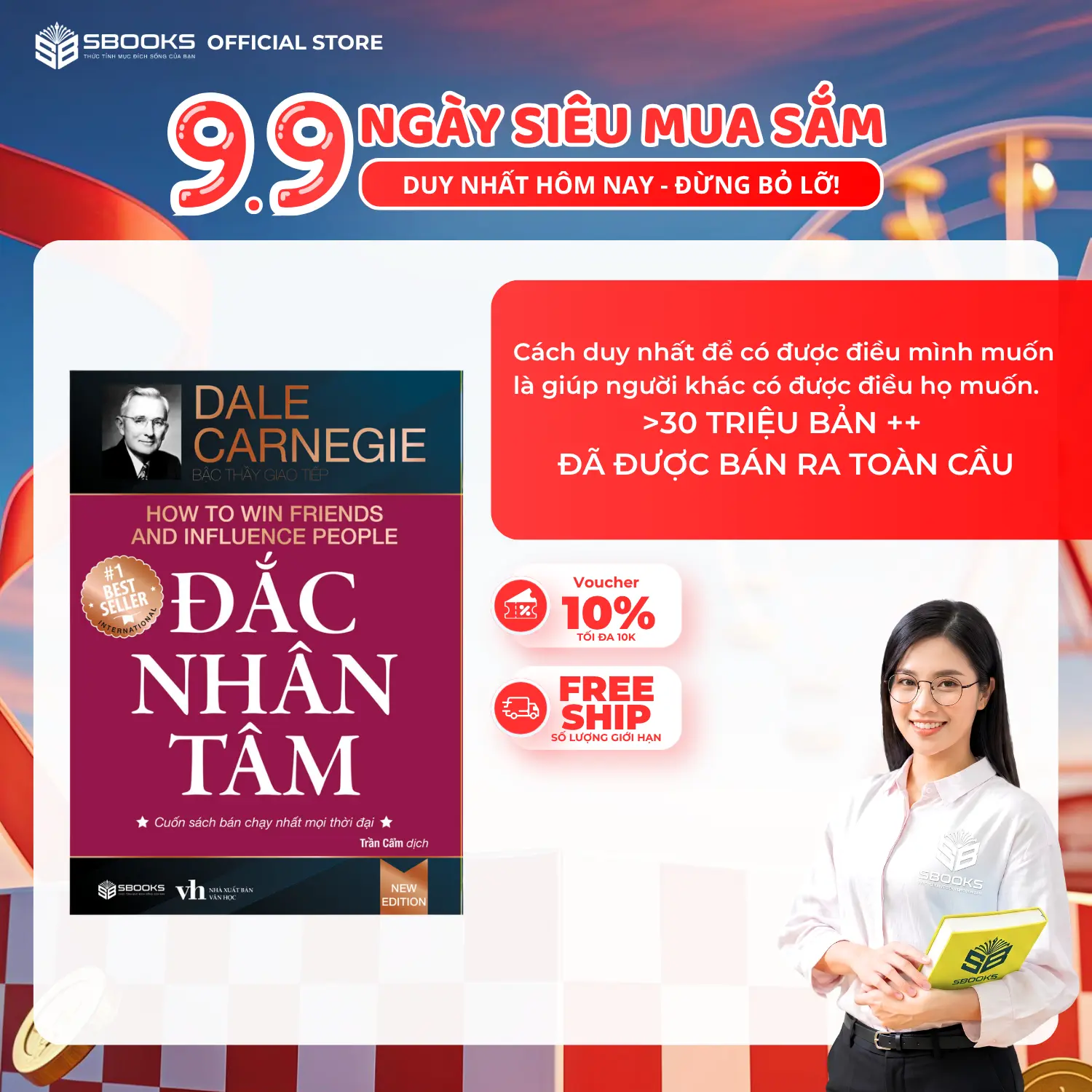 [Khổ Lớn] Sách Đắc Nhân Tâm - SBOOKS - Dale Carnegie - Nâng Cao Kỹ Năng Giao Tiếp & Thuyết Phục