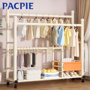 Rak baju lantai untuk kamar tidur, rumah tangga, bisa dipindahkan, rak pengering pakaian dalam ruangan, rak pakaian sederhana yang diperkuat