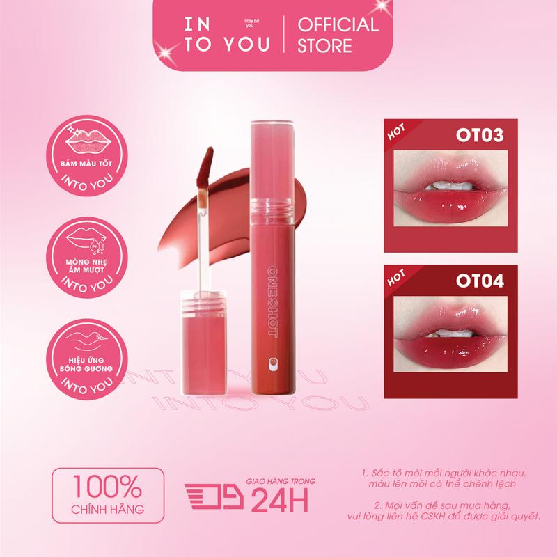 Son Bóng Mở Nắp OT03 INTO YOU Hiệu Ứng Bóng Gương Môi Căng Mọng Bền Màu Lâu Trôi 2.2g
