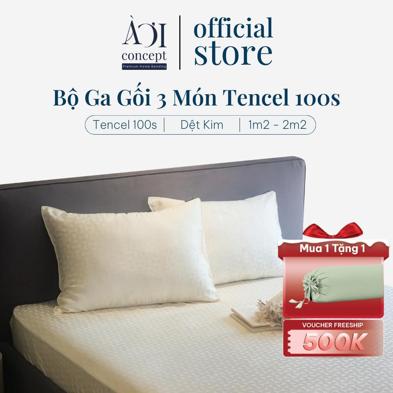  Bộ Ga Gối 3 Món Tencel 100s Dệt Kim dệt phẳng À Ơi Concept Cao Cấp Nhiều Màu Sắc Sang Trọng Thoáng khí Cỡ lớn mềm mại - bộ chăn ga gối đệm Vietnam Thân thiện với làn da 