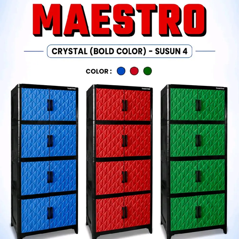 Maestro Crystal Bold Color Susun 4 Lemari Plastik Anak Hemat Ruang Warna Cerah Ukuran Minimalis