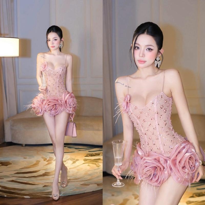 Váy thiết kế corset kim sa tùng hoa sang chảnh