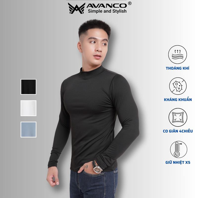 Áo giữ nhiệt nam cổ cao lót nỉ tay dài heattech uni cao cấp mặc ấm mùa đông AVANCOMAN